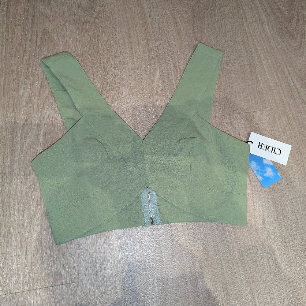 cider light green criss cross zipper top bralette Chiffon